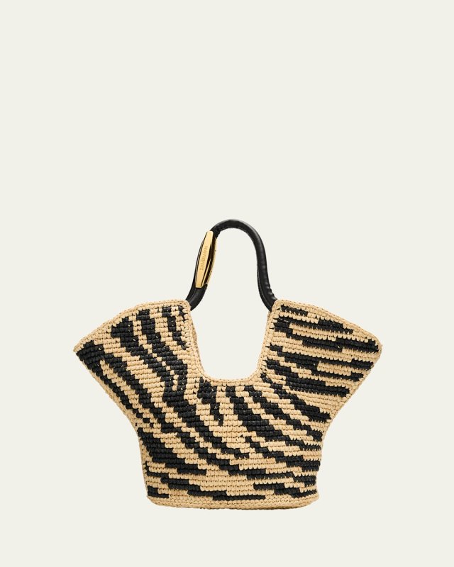 Goldentime Zebra Raffia Small Tote Bag